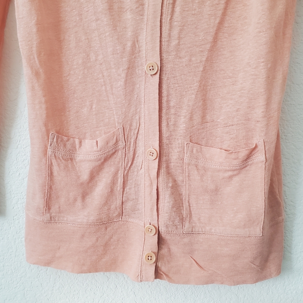 J. Crew 100% Linen Blush Pink Long Boyfriend Cardigan Sweater XS Preppy - Picture 13 of 14